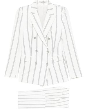 Tagliatore Double-Breasted Striped Suit - White
