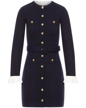 Self-Portrait Ribbed Button-Front Dress - Blue