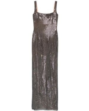 Self-Portrait Square-Neck Rhinestone-Embellished Maxi Dress - Brown