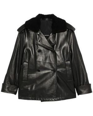 SANTORO Shearling-Collar Double-Breasted Jacket - Black