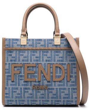Fendi Sunshine Small Ff Denim & Leather Tote - Blue