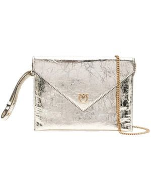 Pinko Small Metallic-Leather Flap Clutch - Grey
