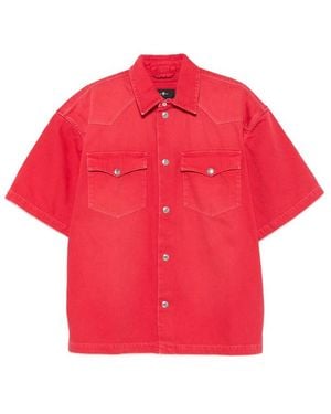 7 For All Mankind Logo-Patch Short-Sleeve Overshirt - Red
