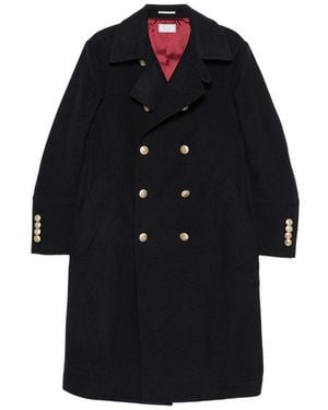 Brunello Cucinelli Double-Breasted Crest-Button Coat - Black