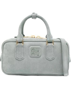 Miu Miu Top-Handle Suede Satchel - Gray