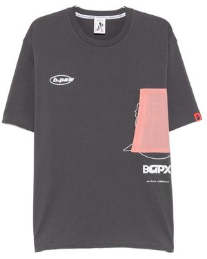 A Bathing Ape Logo-Print Panelled T-Shirt - Grey