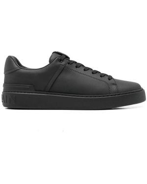 Balmain Logo-Embossed Leather Trainers - Black