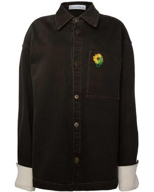 JW Anderson Logo-Embroidered Denim Shirt - Black