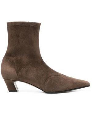 KHAITE Suede Pointed-Toe Ankle Boots - Brown