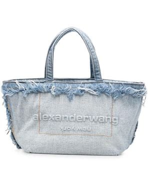 Alexander Wang Small Frayed-Edge Denim Tote Bag - Blue