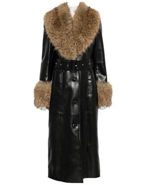 STAND Estella Faux-Fur Belted Coat - Black