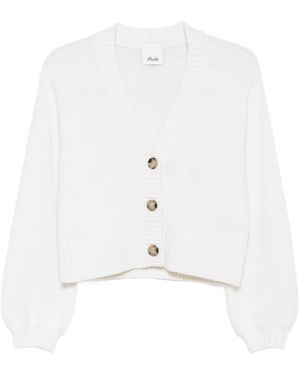 Allude Ribbed-Trim V-Neck Cardigan - White