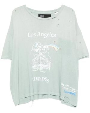 Paly Hollywood Distressed Graphic-Print T-Shirt - Blue