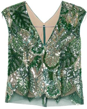 DE SANTIS Sequin Embellished V-Neck Top - Green