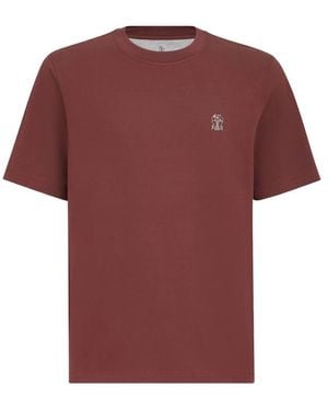 Brunello Cucinelli Cotton Jersey Crew-Neck T-Shirt With Logo - Red