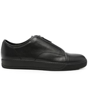 Lanvin Zip-Front Leather Sneakers - Black