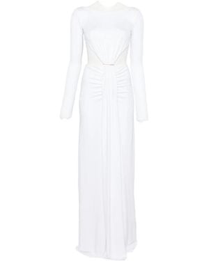 Elisabetta Franchi Cut-Out Ruched Maxi Dress - White