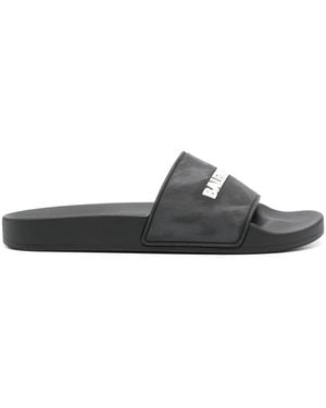 Balenciaga Logo-Embossed Pool Slides - Black