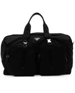 Prada Re-Nylon Logo-Plaque Luggage Bag - Black