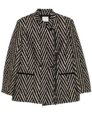 forte_forte Chevron-Knit Fringed Coat - Grey