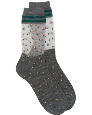 ANT45 Peng Short Floral-Print Sheer Socks - Gray