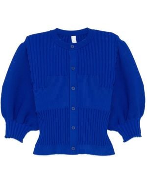 CFCL Fluted Ribbed Puff-Sleeve Cardigan - Blue