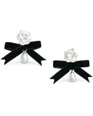 Self-Portrait Bow-Detail Flower Earrings - Black