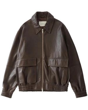 Studio Nicholson Piston Leather Zip-Up Jacket - Black