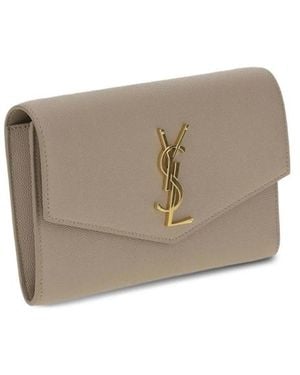 Saint Laurent Uptown Envelope Leather Clutch Bag - Grey