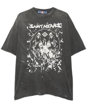 SAINT Mxxxxxx Graphic-Print Distressed T-Shirt - Black