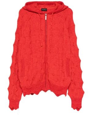 MADFRENZY Hooded Cable-Knit Cardigan - Red