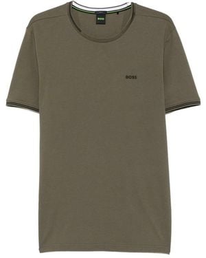 BOSS Logo-Print Tipped T-Shirt - Green