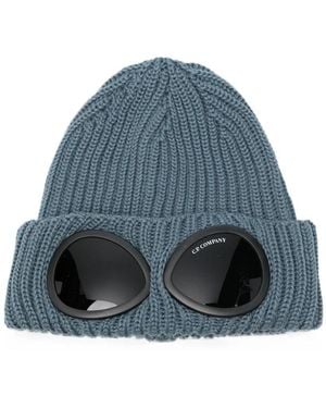 C.P. Company C. P. Company Goggle-Detail Ribbed Beanie Hat - Blue