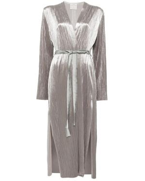 forte_forte Plissé-Effect Belted Coat - Grey