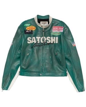 Satoshi Nakamoto Patch-Detail Leather Jacket - Green
