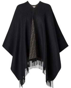 Fendi Fringed Ff-Motif Poncho - Black
