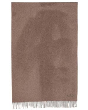 A.P.C. A. P.C. Logo-Embroidered Fringed Scarf - Brown