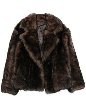 SANTORO Leather Wide-Lapel Jacket - Black