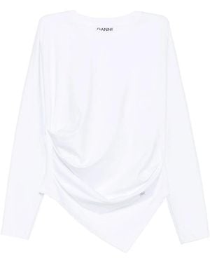 Ganni Crew Neck Long-Sleeve Top - White