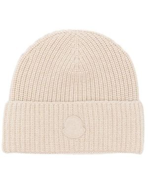 Moncler Ribbed Logo-Patch Beanie - Natural