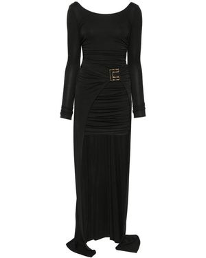 Elisabetta Franchi Ruched Logo-Buckle Asymmetric Dress - Black