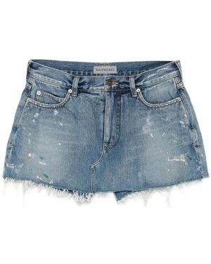 Balenciaga Distressed Paint-Splatter Shorts - Blue