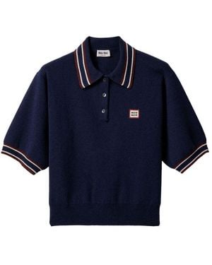 Miu Miu Logo-Patch Polo Sweater - Blue