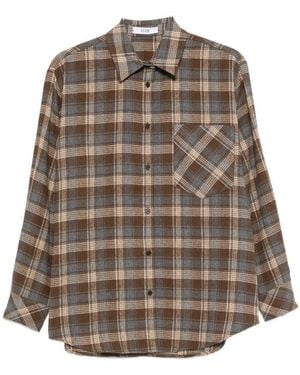 ELEH Checked Chest-Pocket Shirt - Brown