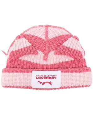 Charles Jeffrey Chunky Ears Striped Beanie Hat - Pink
