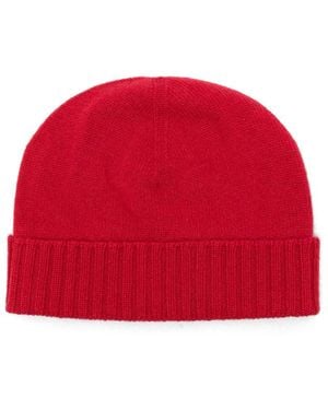 Malo Ribbed-Trim Knitted Beanie Hat - Red