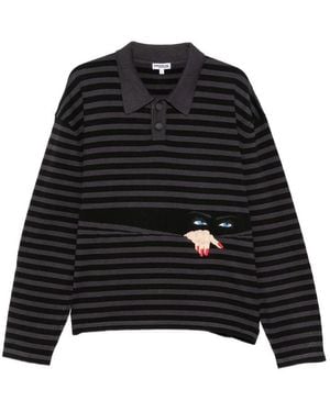 House of Errors Striped Embroidered-Motif Jumper - Black