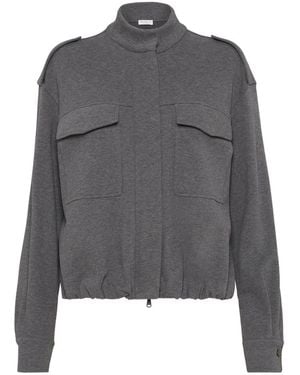 Brunello Cucinelli Flap-Pocket Drawstring Bomber Jacket - Grey