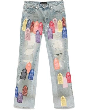 Who Decides War Patch Arched Distressed Jeans - Blue