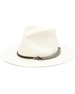 Brunello Cucinelli Leather-Embellishment Fedora Hat - White